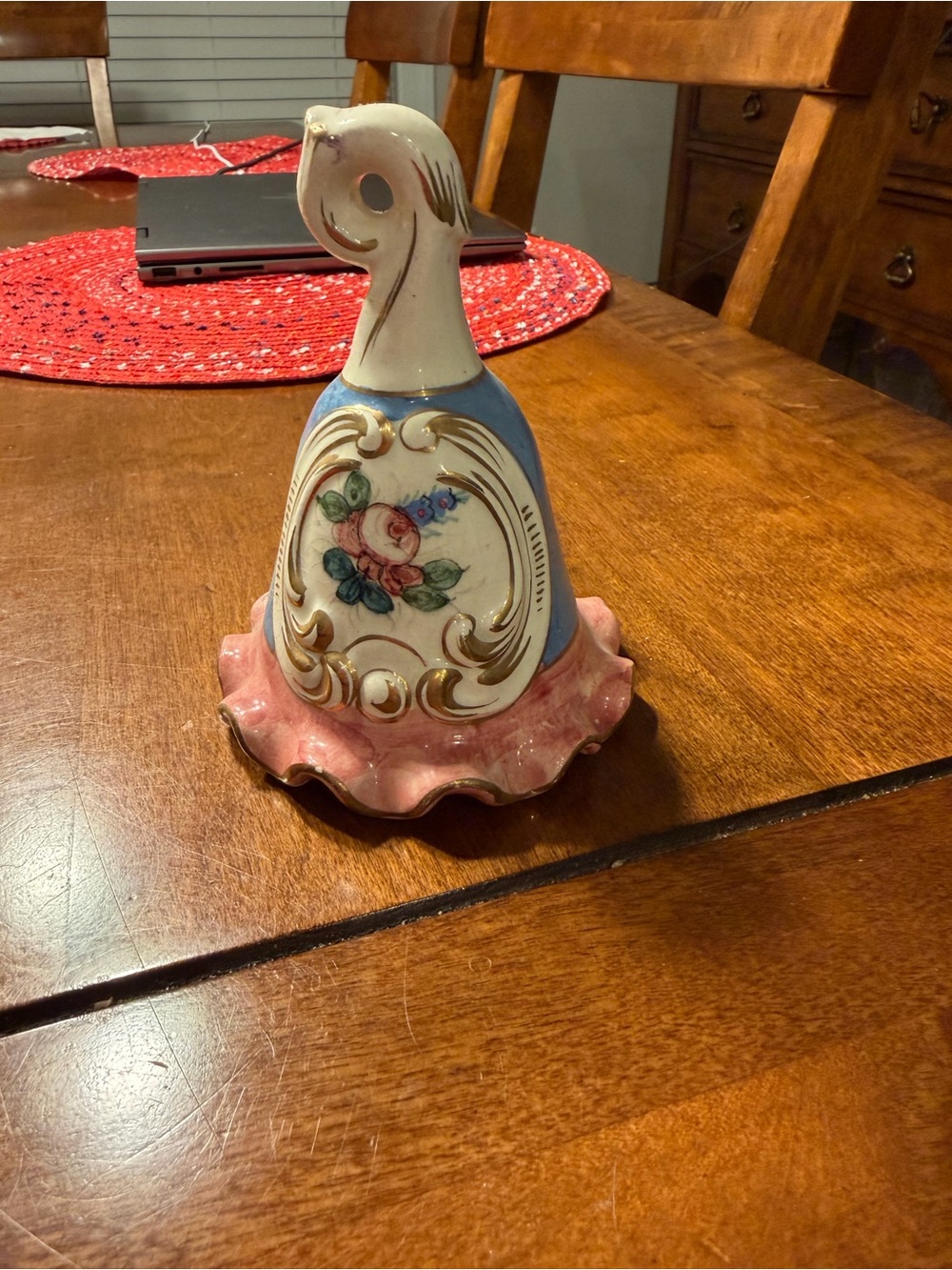 Vintage Blue and Pink Floral Ceramic Bell
